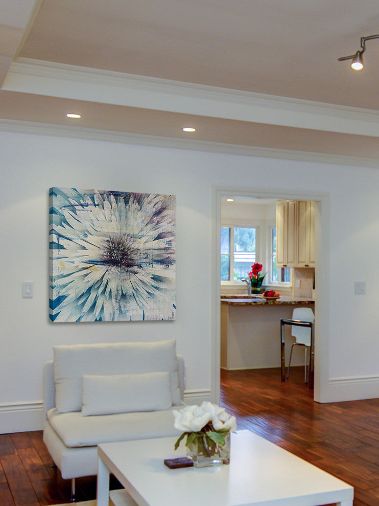 "White Burst Bloom" Painting Print on Wrapped Canvas, 40"x40"