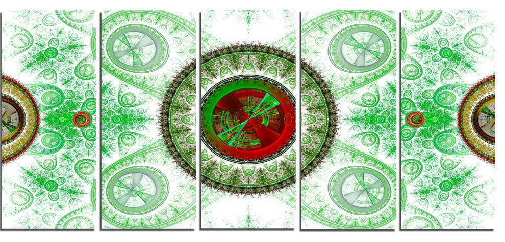 Light Green Psychedelic Relaxing Art, Abstract Canvas Print, 60"x28", 5 Panels