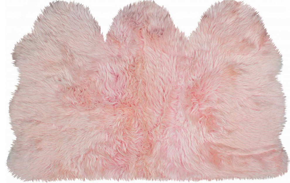 3' X 5' Pink Natural Sheepskin Area Rug