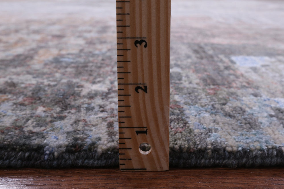 8' 2" X 10' 2" Abstract Handmade Wool and Silk Rug Q8884