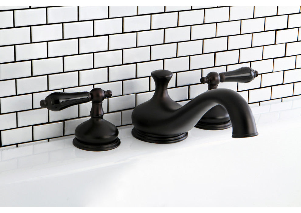Heritage Onyx Roman Tub Filler w/ Black Porcelain Lever H& le, Oil Rubbed Bronze