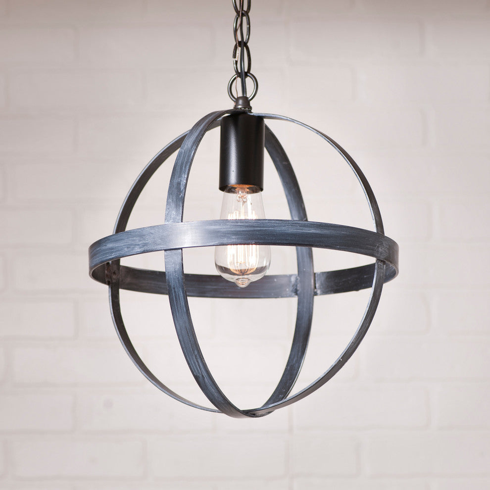 12" OVAL STRAP SPHERE PENDANT - Black Powder Coated Finish with White Wash
