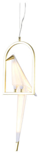 Led Single Pendant Bird Light, White, Gold Frame
