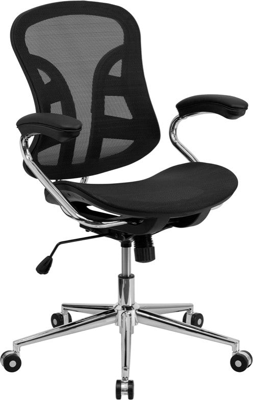 Mid-Back Transparent Black Mesh Swivel Task Office Chair,Chrome Base And Arms