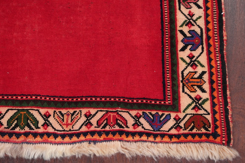 Consigned, Worn Oriental Shiraz Hand-Knotted Persian Vintage Rug, Red, 4'6"X3'8"