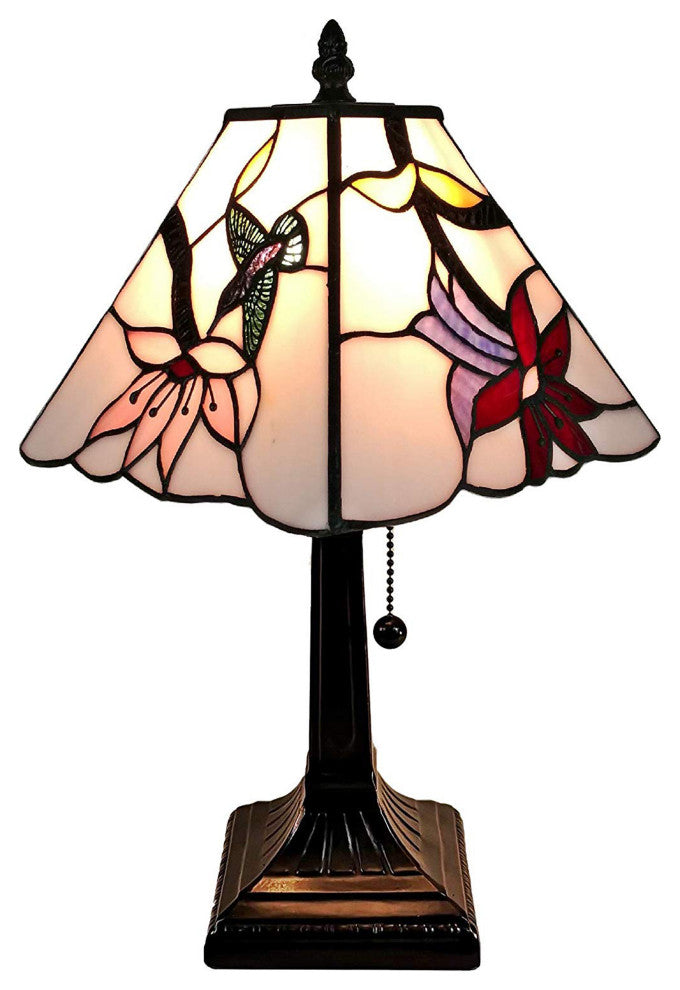 Tiffany Style Hummingbirds Mini Table Lamp 15" Tall