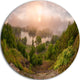 Rising Above The River Mist, Landscape Photo Round Wall Art, 11"