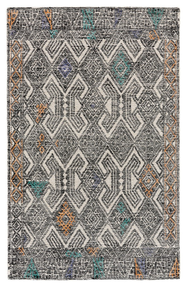 Weave & Wander Oria Rug, Black/Tangerine, 5'x8'