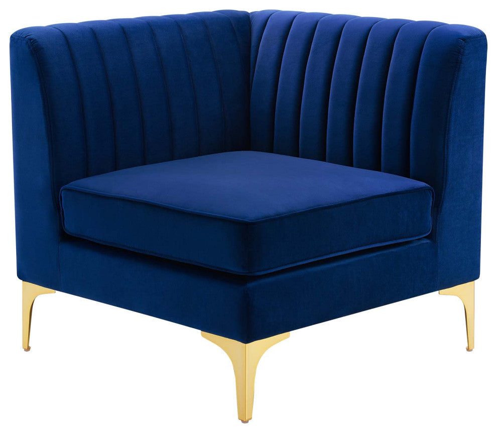 Tufted Sectional Sofa Set, Velvet, Blue Navy, Modern, Living Lounge Hospitality