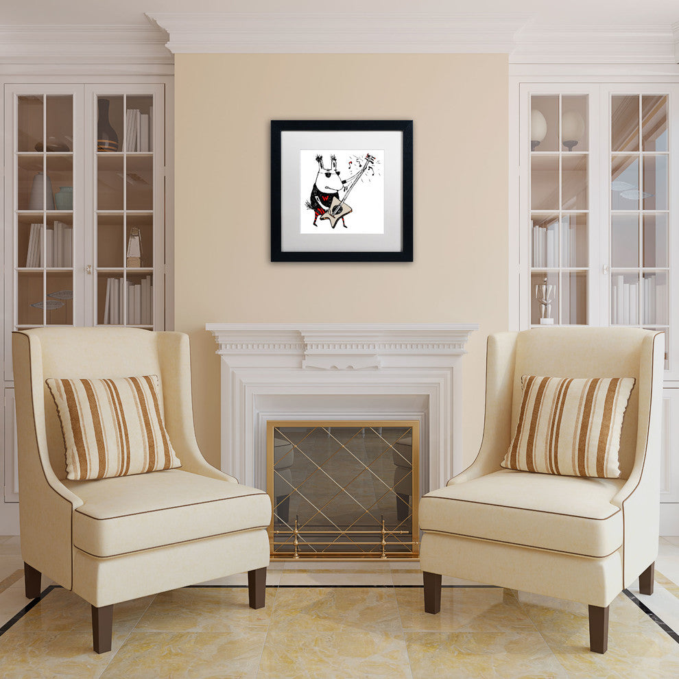 'Wild Guitar Wolf' Matted Framed Canvas Art by Carla Martell