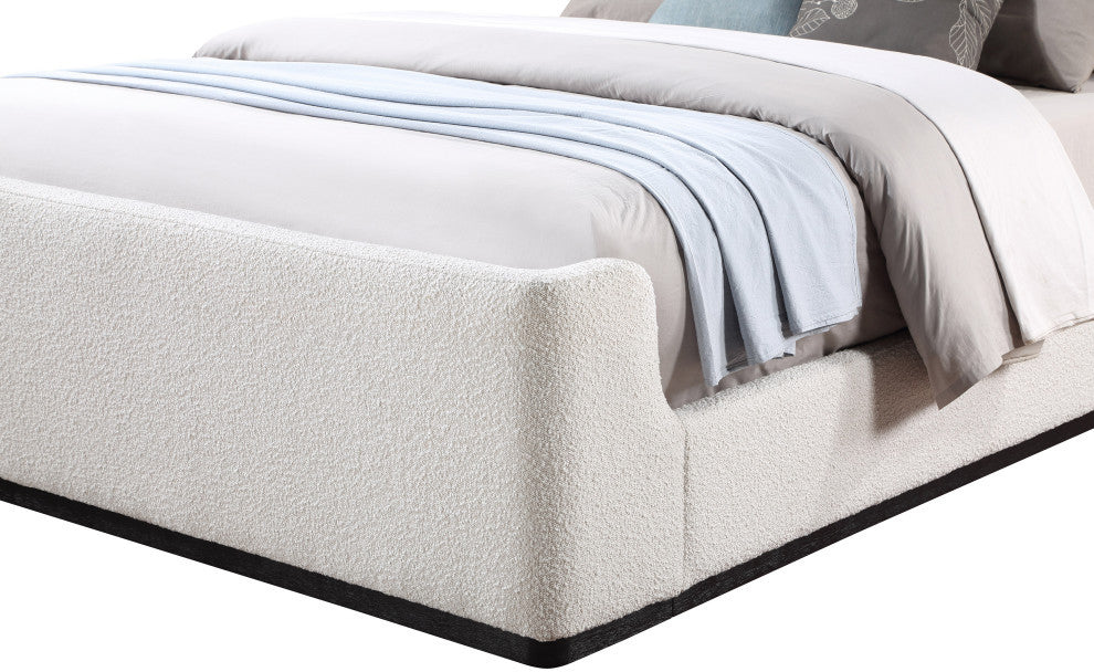 Oliver Boucle Fabric Upholstered Bed, Cream, Full