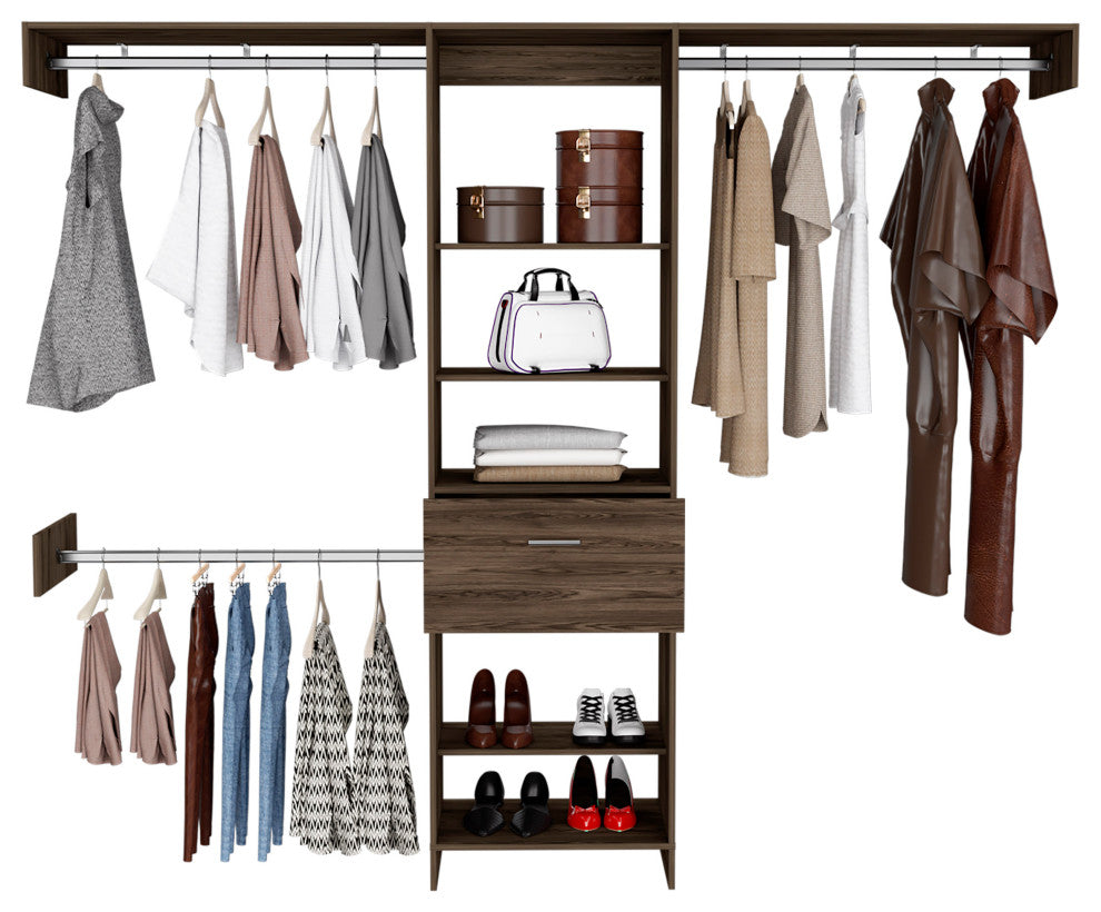 DEPOT E-SHOP Brisk 250 Closet System, 5 Shelves, 1 Drawer, Dark Walnut