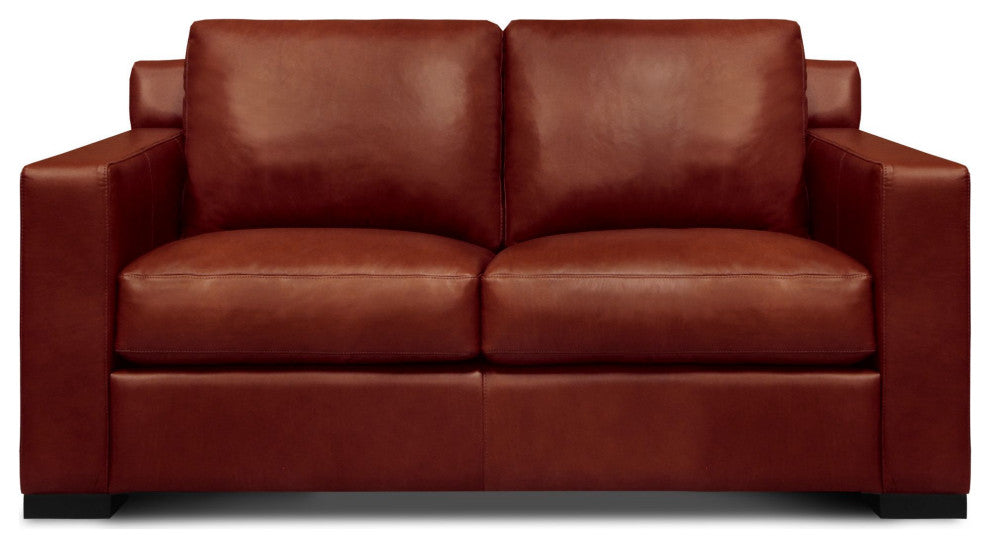 Santiago 100% Top Grain Leather Mid-century Loveseat, Russet Red-Brown