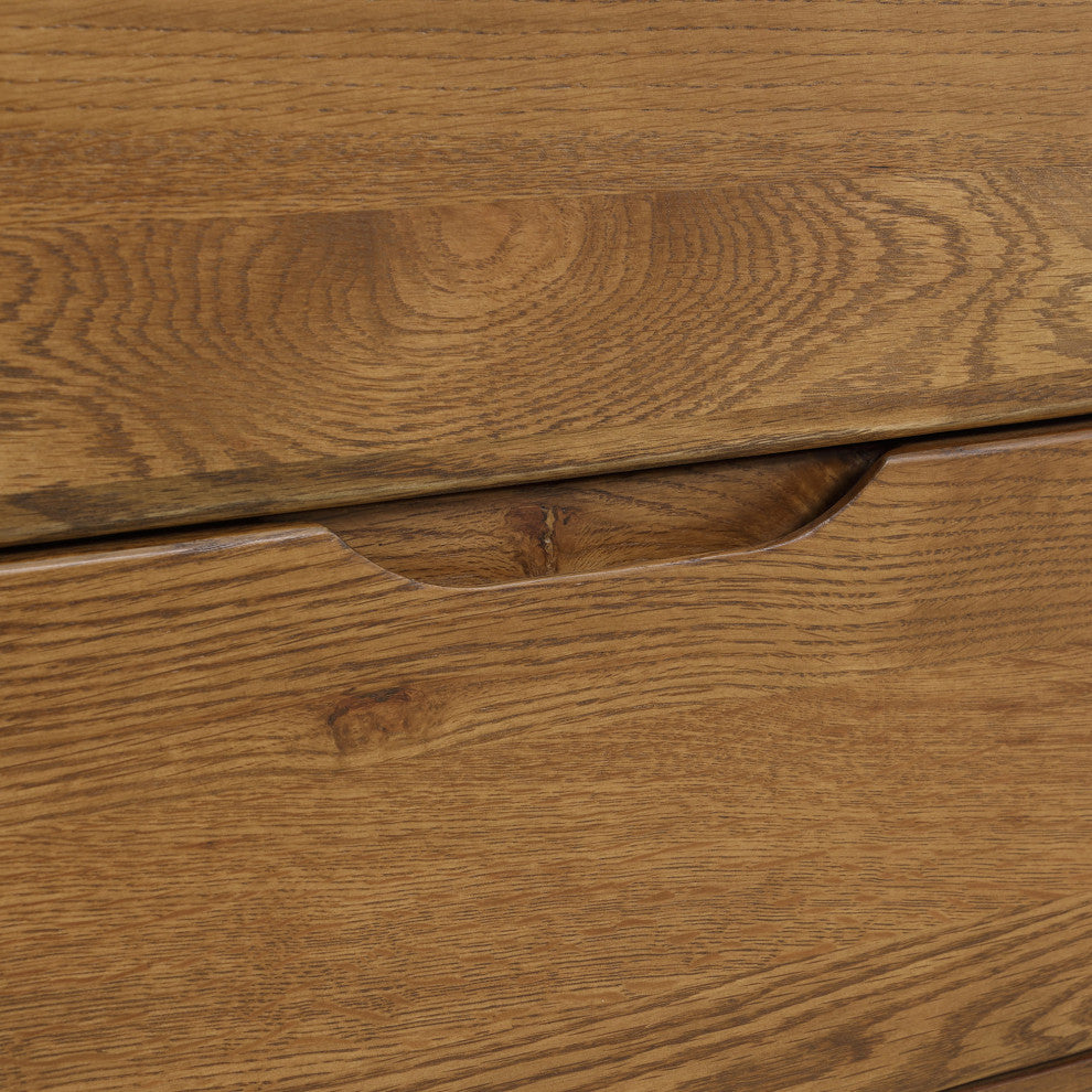 Aldo 4 Drawer Dresser in Brown Oak Wood with Black Metal Legs