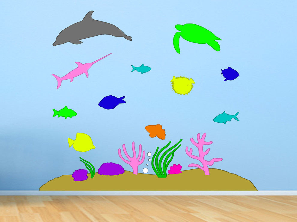 Under The Sea Wall Decal, Ocean Animals, Nautical Bedroom Decor