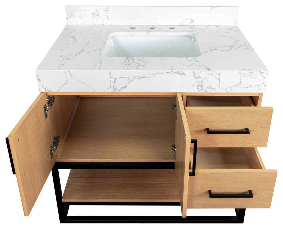 Ellis 36" Bathroom Vanity, Blonde, Top: Engineered Marble