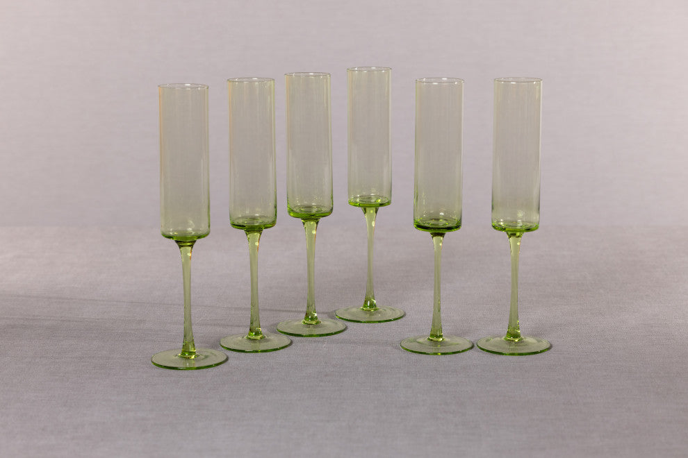 Foligno Champagne Flutes, Set of 6, Light Green