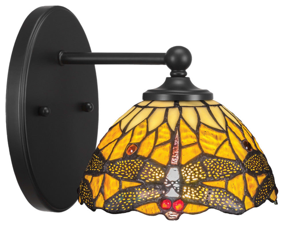 Capri 1-Light Wall Sconce, Matte Black/Amber Dragonfly Art