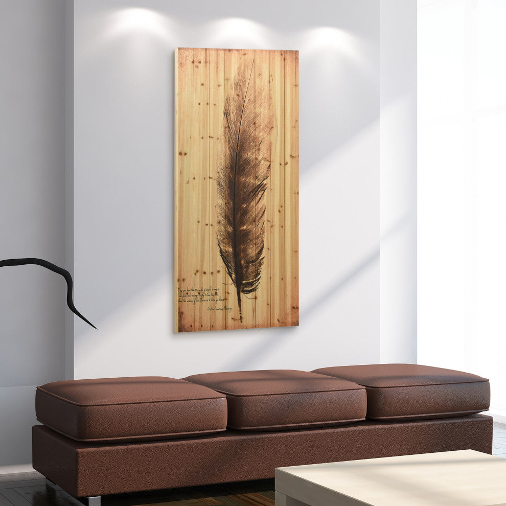 "Feather on the Wind" Wood Wall Art Giclee Printed on Solid Fir Wood