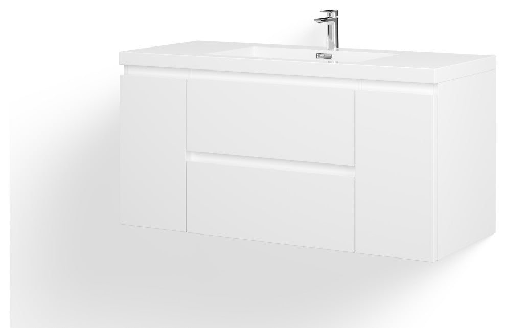 Beacon Bath Vanity, High Gloss White, 48", Single Sink, Wall Mount