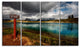 Azure Mountain Lake with Clouds, Landscape Canvas Print, 48"x28", 4 Panels