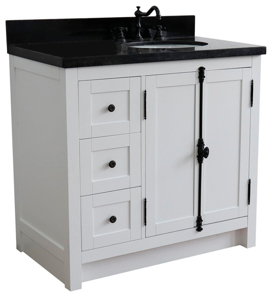 37" Vanity, Glacier Ash, Black Galaxy Top, Right Doors/Right Oval Sink