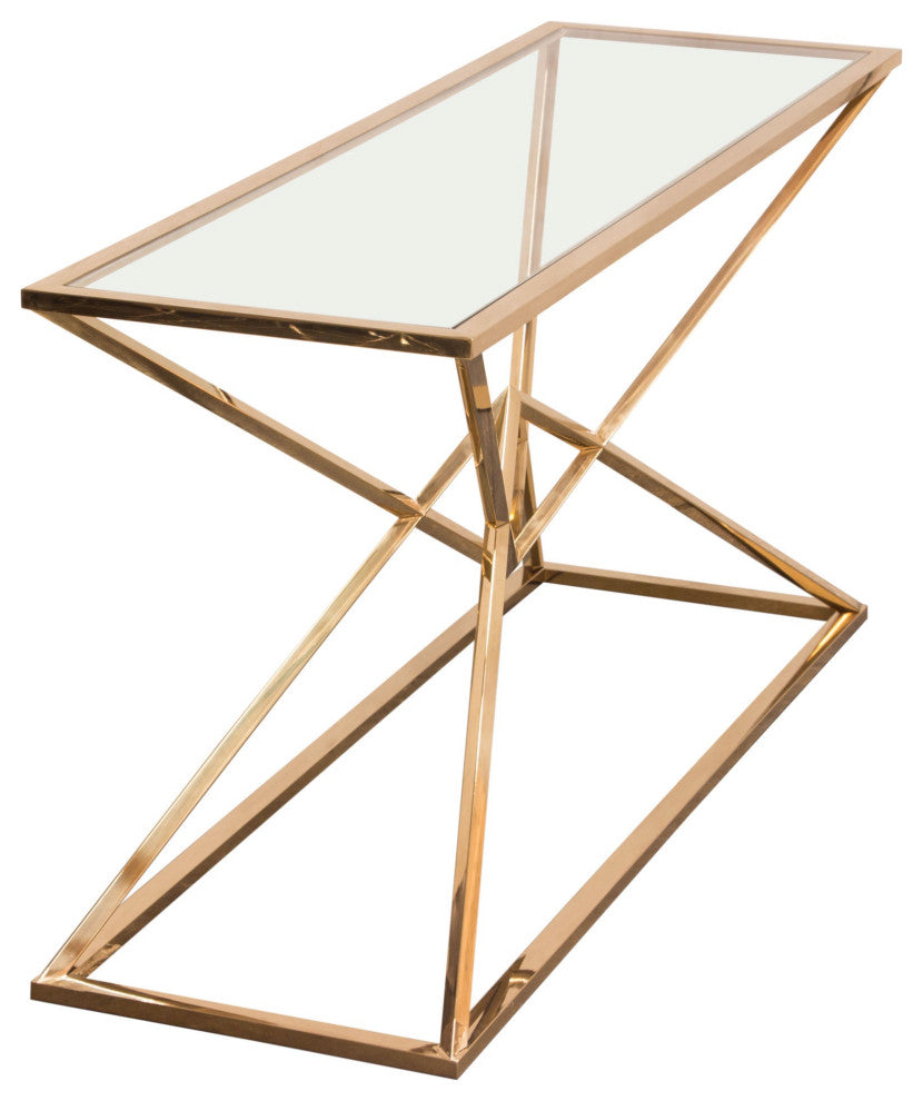 Aria Square Console Table With Metal Base, Gold
