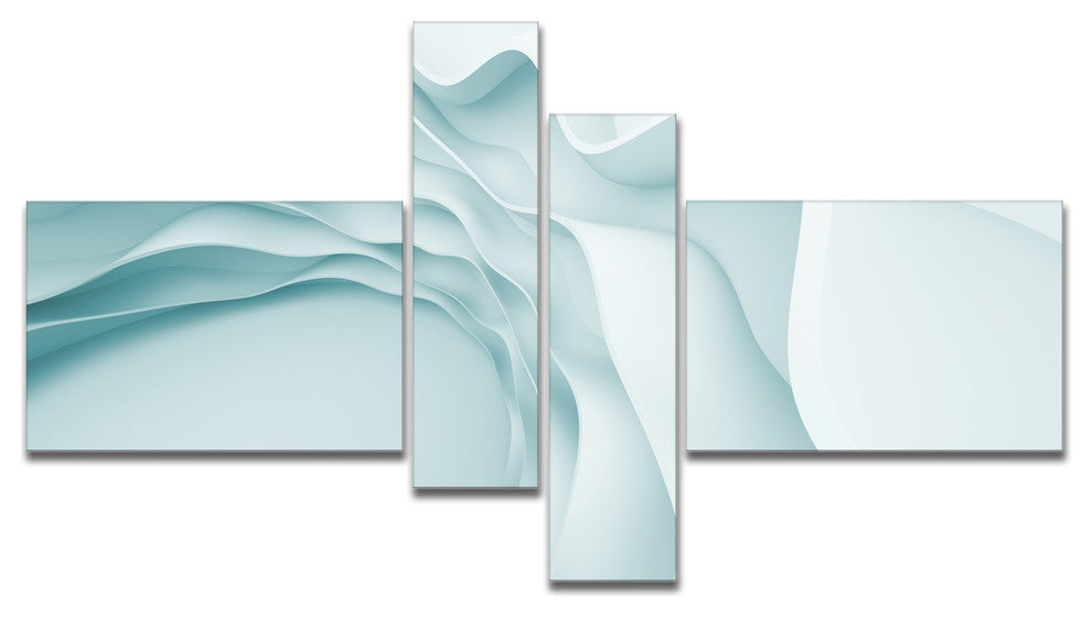 Fractal Large Blue 3D Waves, Abstract Canvas Art Print, 60"x32", 4 panels