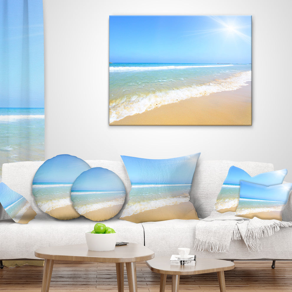 Sun Over Tropical Beach Seashore Photo Throw Pillow, 18"x18"