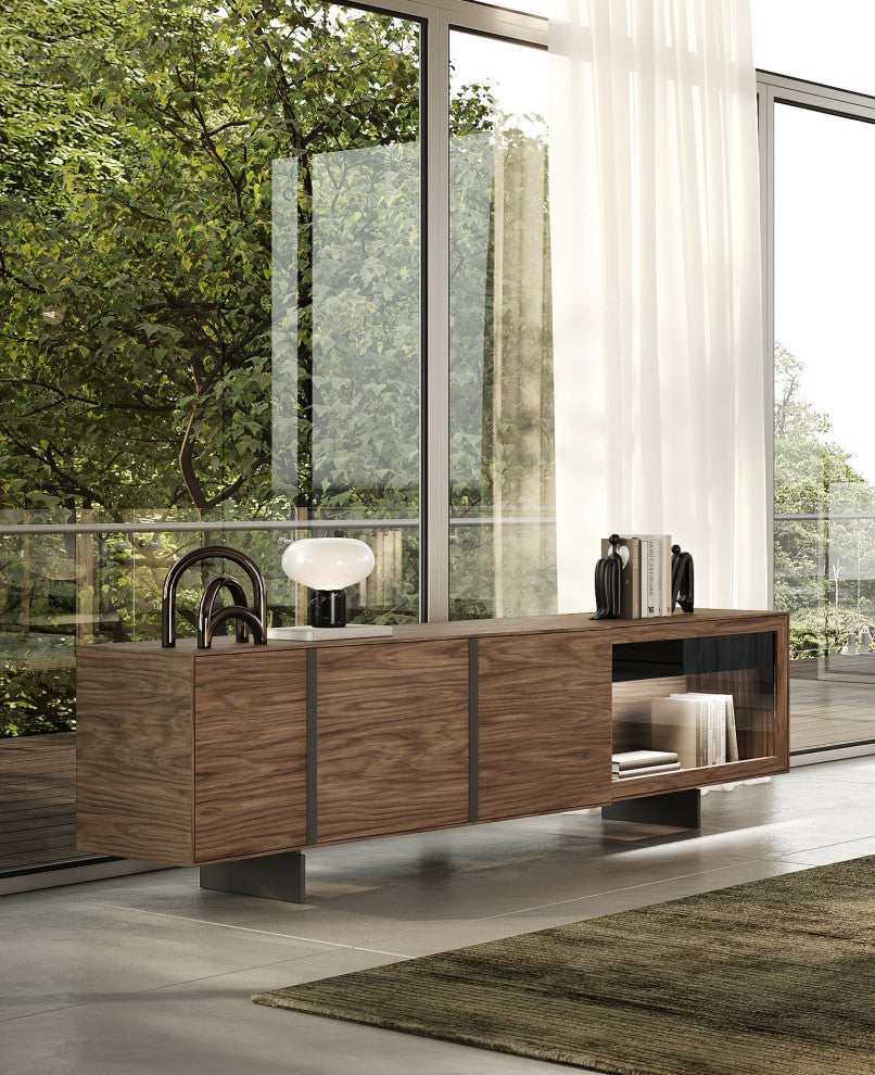 Modrest Glencoe Walnut and Gray Glass Buffet