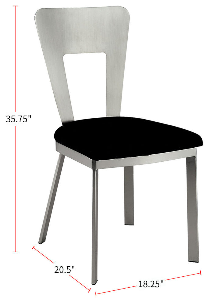 Set of 2 Microfiber and Metal Side Chairs, Silver and Black Finish