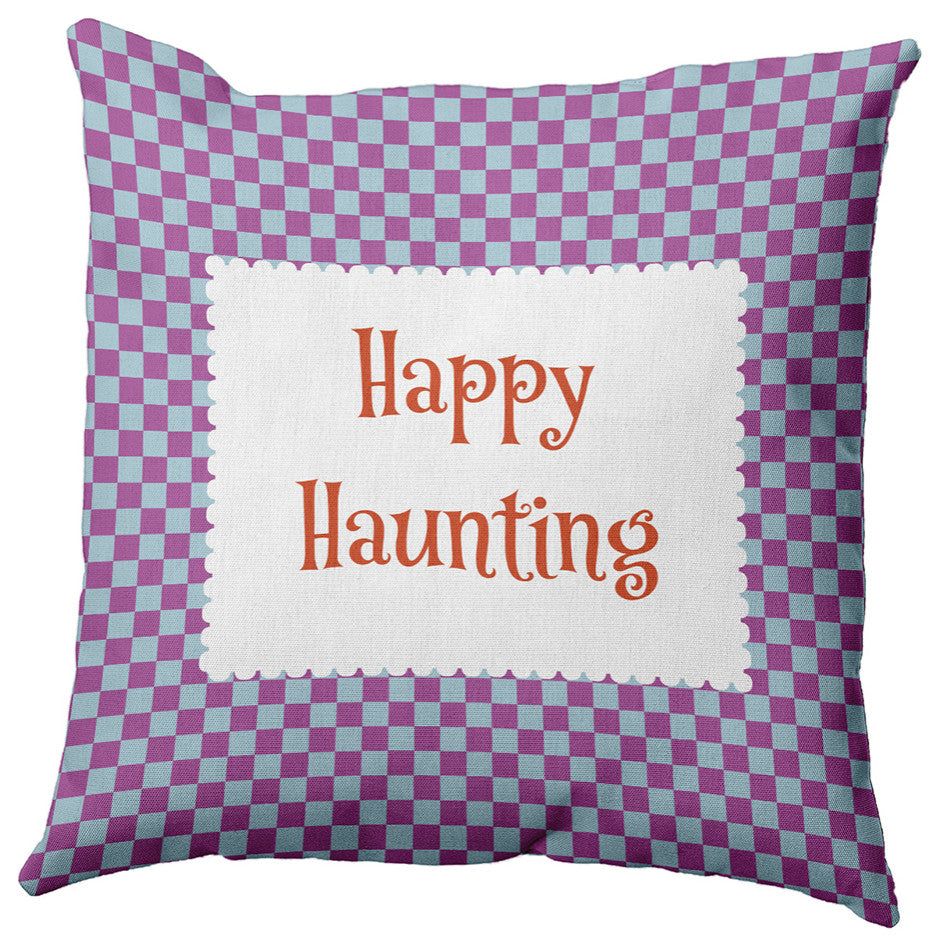 Happy Haunting Checks Accent Pillow, Orchid, 18"x18"