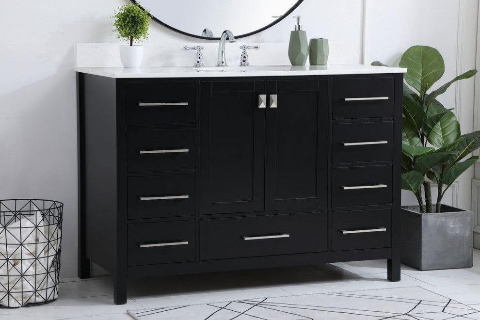 Iris 48" Single Bathroom Vanity, Black With Backsplash
