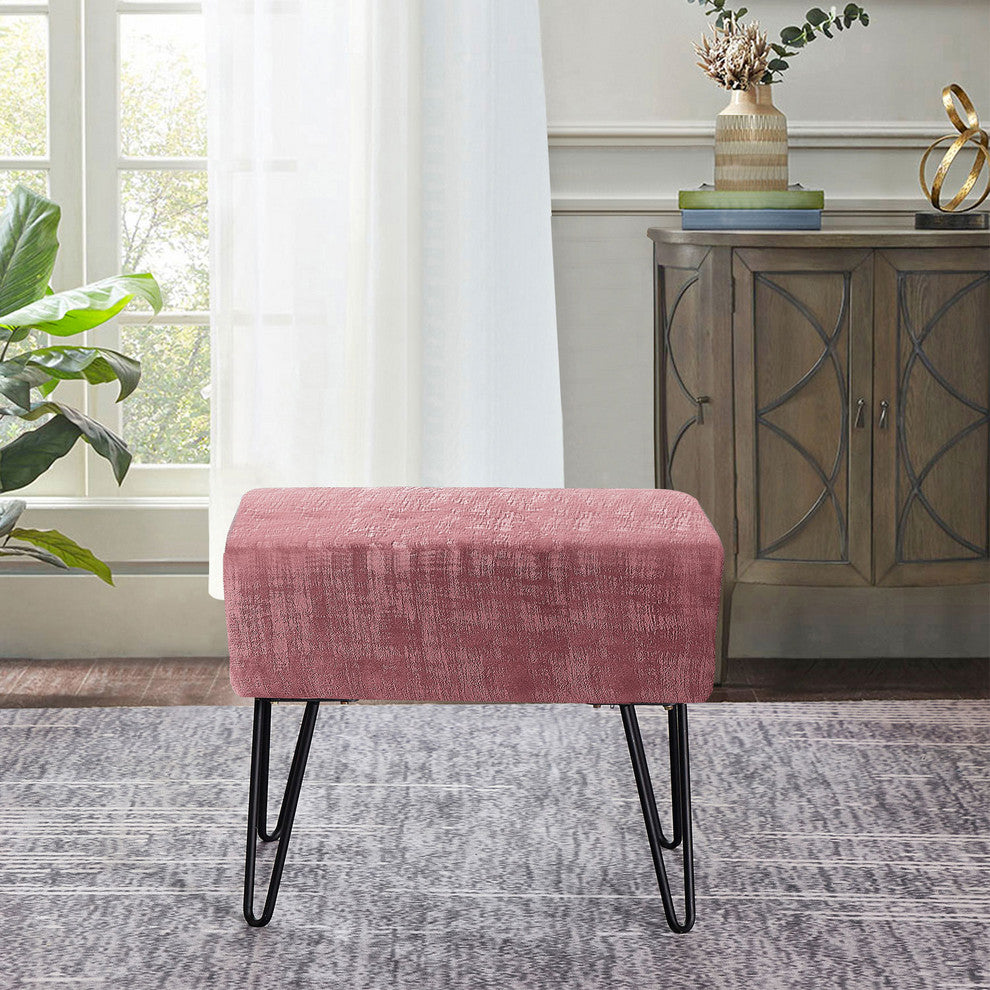 Textured Velvet Ottoman, Withered Rose