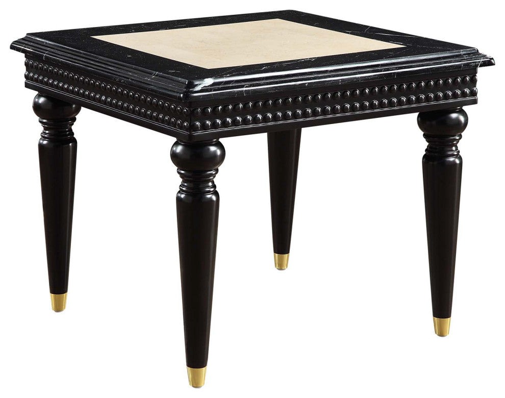 Lv01159 End Table With Marble Top, Marble Top & Black Finish, Tayden