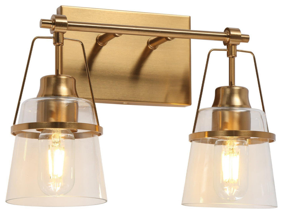 LNC Polished Gold Modern Glass Bell Wall Sconce, 2 Lights