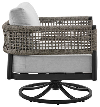 Felicia Outdoor Patio Swivel Rocking Chair in Black Aluminum and Grey Rope...
