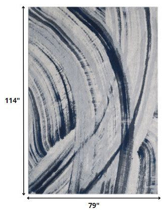 7"x10" Navy Ivory Abstract Strokes Modern Area Rug