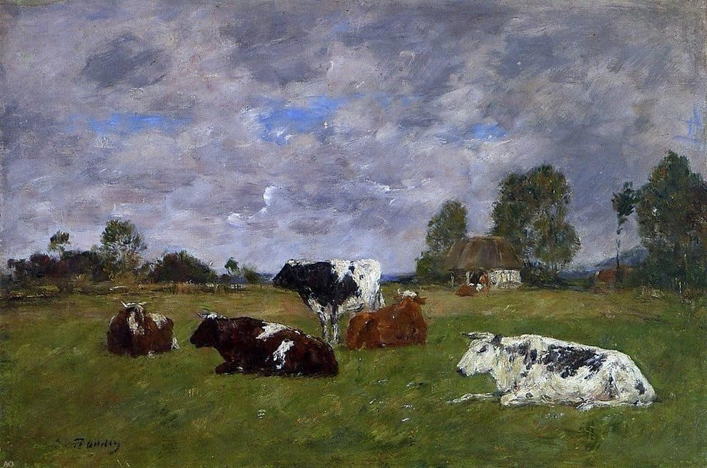 Eugene-Louis Boudin Cows in a Pasture, 18"x27" Wall Decal