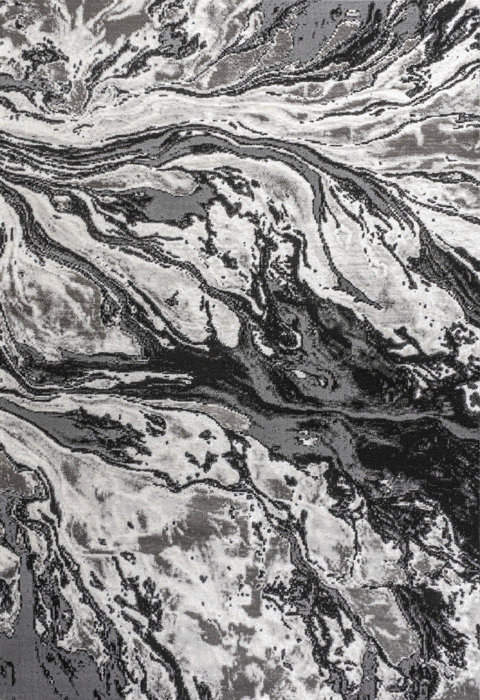 Swirl Marbled Abstract Area Rug, Black/Ivory, 4 X 6