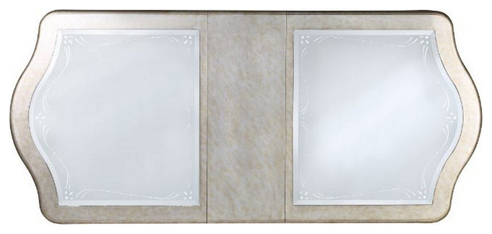 Benzara BM250626 Dining Table, Mirror Accent and Leaf Extension, Champagne Gold