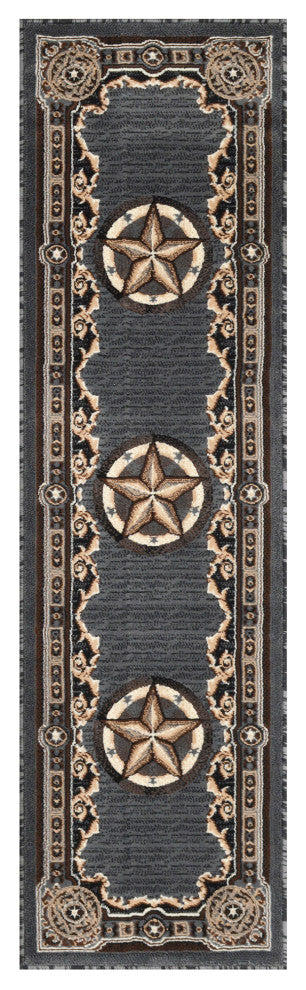 Allstar Western Area Rug Texas Star design, Grey, 2x7