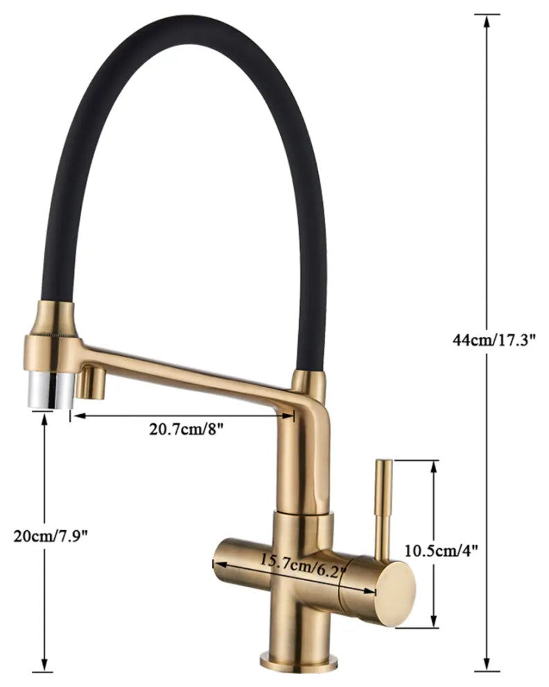 Brushed Gold Solid Brass Kitchen Faucet With Purified Water Tap