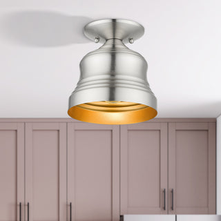 Livex Lighting Endicott 1-Light Brushed Nickel Bell Petite, Semi-Flush