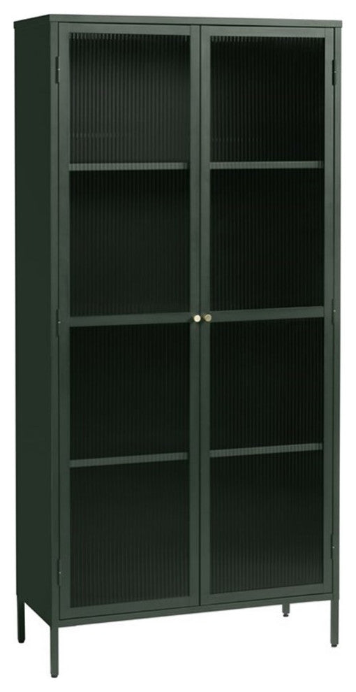 75" Contemporary Glass & Metal Display Cabinet in Green