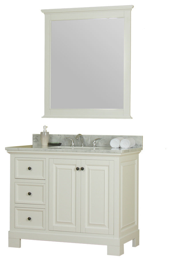 Richmond 42" Single Vanity in White, Carrera Marble Top and Mirror