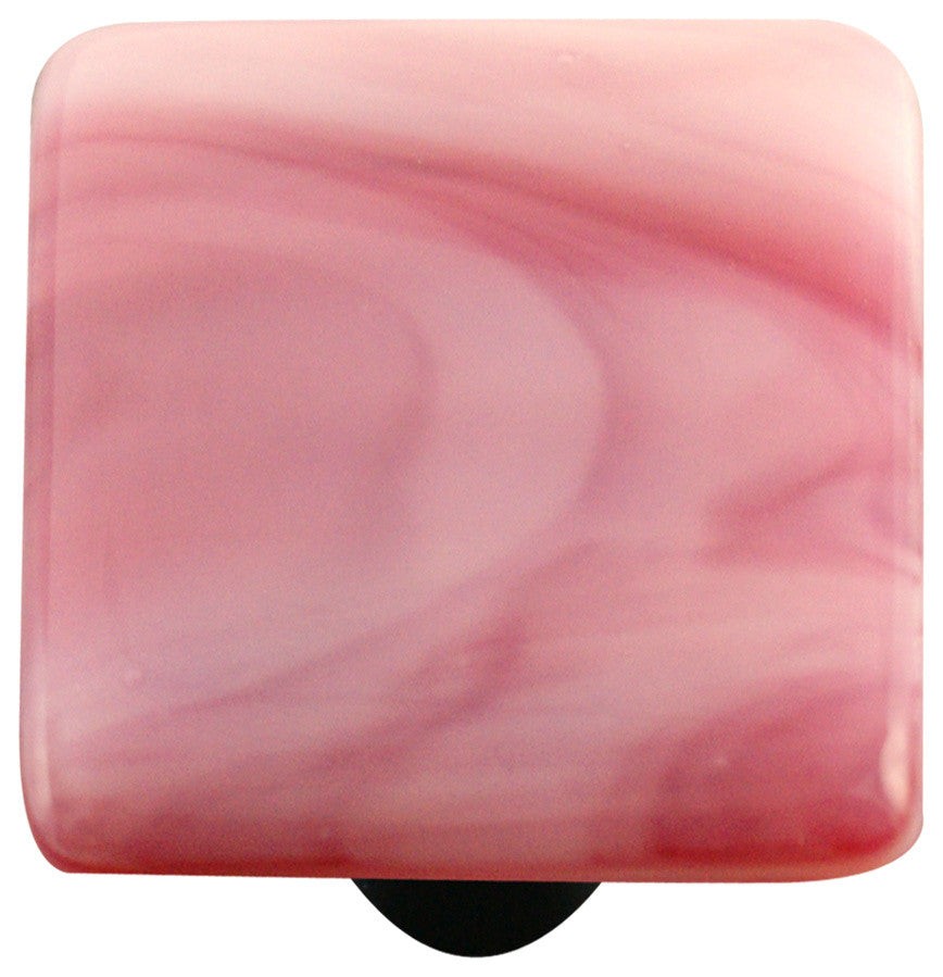 Art Glass Square Swirl Knob, Alum Post, Light Cranberry Swirl