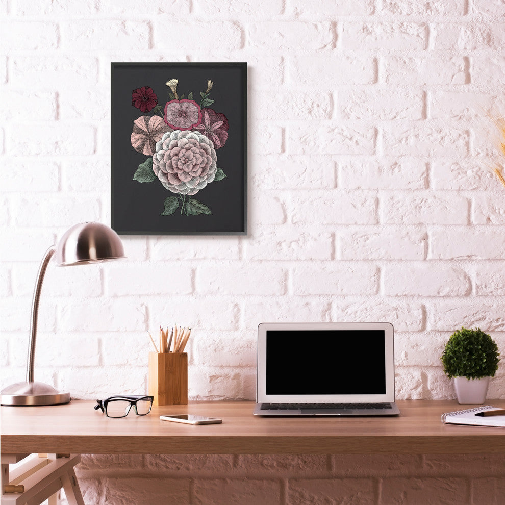 Pink Flowers On Black Drawing Design, 24"x30"