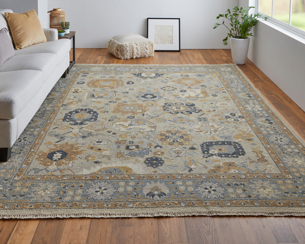 Aleska Traditional Oriental, Blue/Brown/Gray, 2'6"x10' Runner