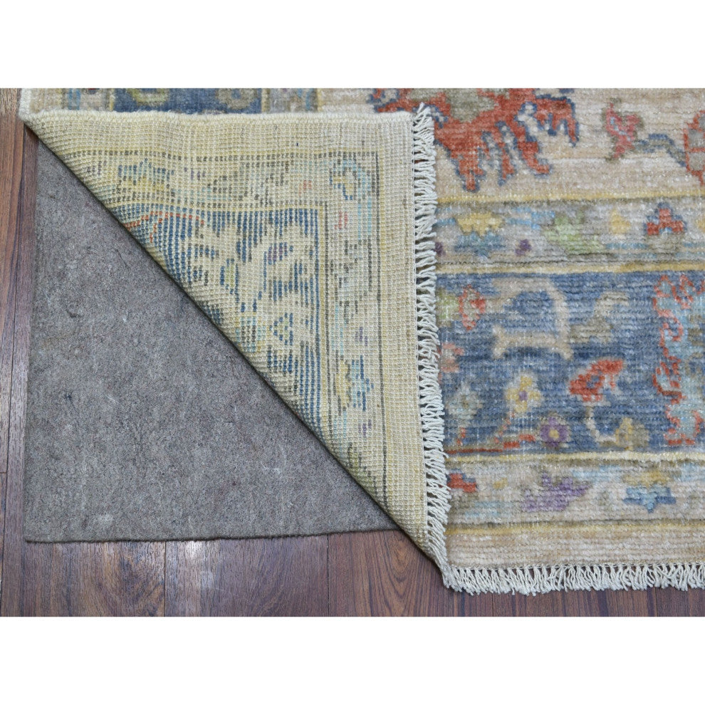 Taupe Angora Oushak In A Colorful Palette Pure Wool Hand Knotted Rug, 5'10"x9'0"